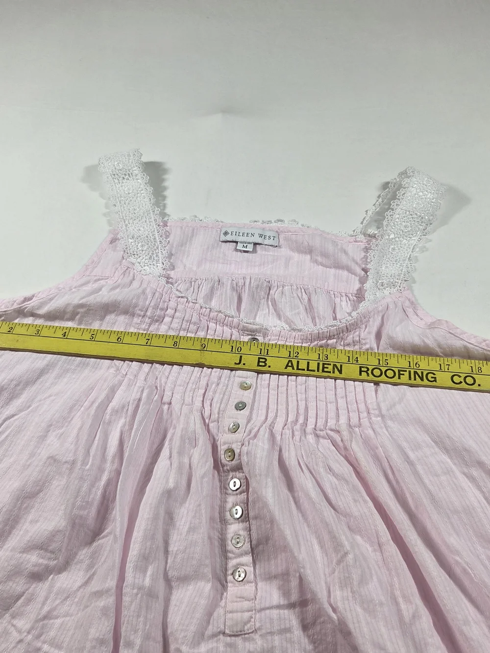 Eileen West Pale Pink Cotton Nightgown Smocked Bodice Lace Trim Sleeveless - Picture 8 of 13